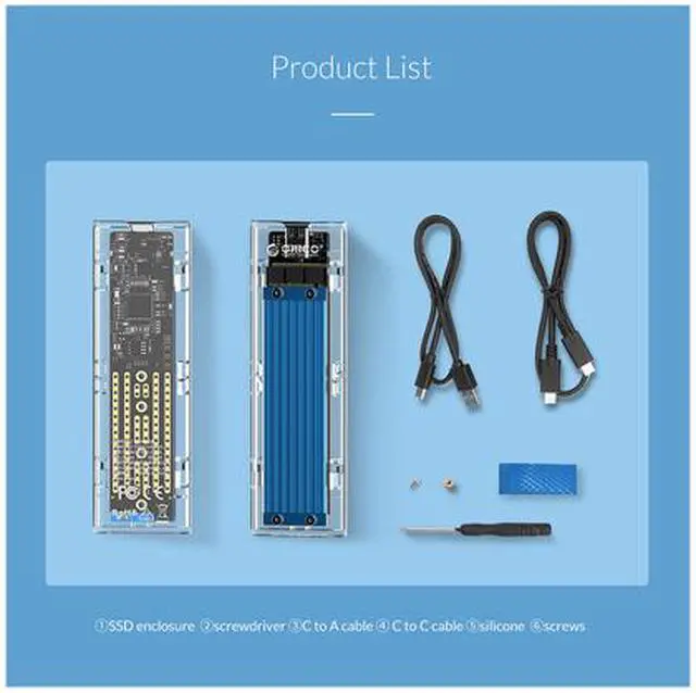 Alt view image 7 of 7 - ORICO TCM2-C3 Aluminum USB 3.1 Gen2 Type-C NVMe M.2 Hard Drive Enclosure 10Gbps Date Transfer Rate Support UASP Protocol with Type-C to C Cable - Blue