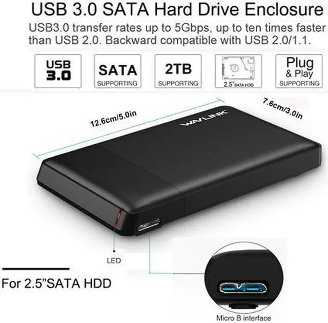 Alt view image 4 of 7 - [USB 3.0 & Tool-free ] Wavlink USB 3.0 to SATA External Hard Drive Disk Enclosure Case Support UASP & SATA I / II / III SSD HDD, LED Indicator for 2.5 Inch 7 & 9.5mm SATA HDD and SSD, Plug and Play