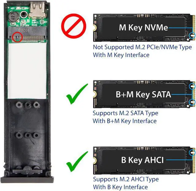 Alt view image 4 of 4 - SYBA SD-ENC40144 USB-C Aluminum M.2 SATA B-Key SSD Enclosure Adapter, USB 3.1 Gen 2 Type C to NGFF M.2 SATA B-Key Solid State Drive External Enclosure Fits only 2242/ 2260/ 2280