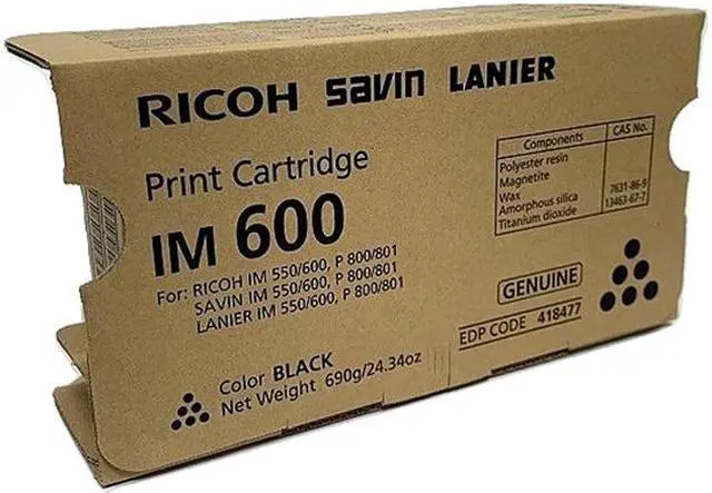 Alt view image 2 of 2 - RICOH USA 418477 RICOH IM600 BLACK TONER CARTRIDGE. FOR USE IN P800 P801. ESTIMATED YIELD 25,500