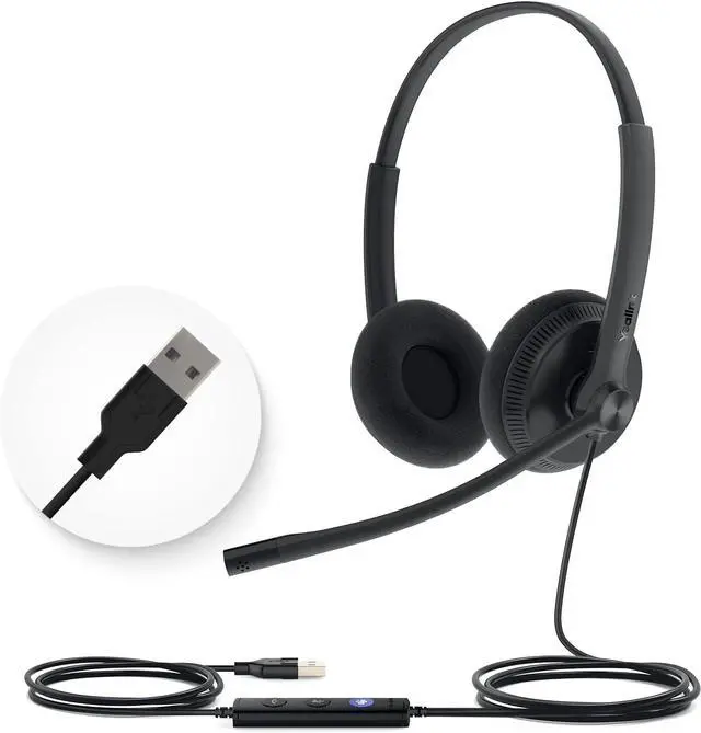Alt view image 2 of 3 - Yealink UH34 Lite Noise Canceling On-Ear USB Wired Headset, Black