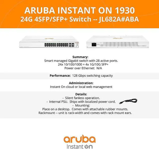 Alt view image 4 of 7 - HPE Instant On 1930 24-Port Gb Ethernet 24xGE, 4X 1G, 10G SFP+, L2+ Smart Switch US Cord (JL682A#ABA)