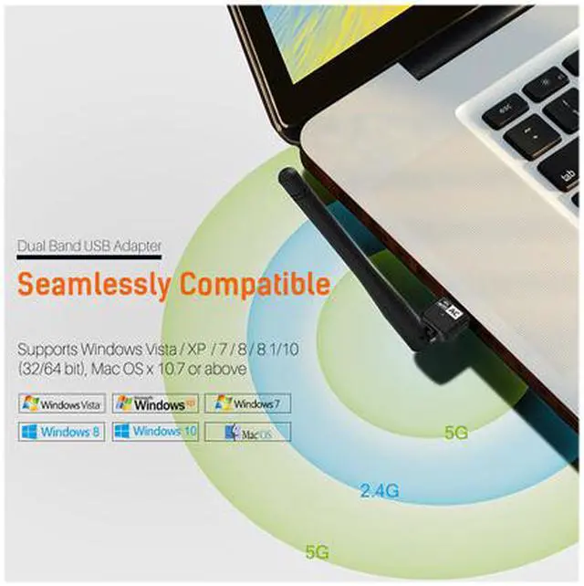 Alt view image 3 of 7 - Wavlink WN681AE AC600 USB Wi-Fi Adapter, 600Mbps Dual Band Wireless Adapter, 802.11ac, High Gain 3dbi Antenna Network Adapter, 2.4G/150Mbps + 5G/433Mbps for PC, Windows XP/Vista/7/8/8.1/10 (32/64bits) MAC OS