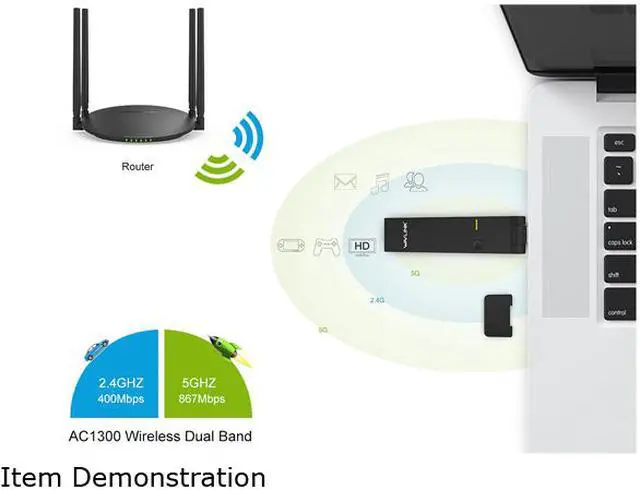 Alt view image 4 of 7 - Wavlink AC1300 USB3.0 WiFi Card Dual Band 1300Mbps USB Wi-Fi Network Adapter with USB Extension Cradle, 802.11AC Network Lan Card 2.4G/400Mbps + 5G/867Mbps, WPS for PC Desktop Windows Mac OS X