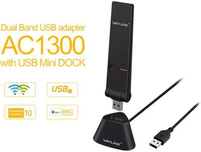Alt view image 2 of 7 - Wavlink AC1300 USB3.0 WiFi Card Dual Band 1300Mbps USB Wi-Fi Network Adapter with USB Extension Cradle, 802.11AC Network Lan Card 2.4G/400Mbps + 5G/867Mbps, WPS for PC Desktop Windows Mac OS X