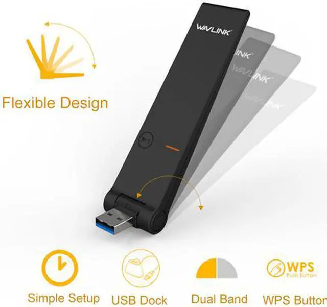 Alt view image 6 of 7 - Wavlink AC1300 USB3.0 WiFi Card Dual Band 1300Mbps USB Wi-Fi Network Adapter with USB Extension Cradle, 802.11AC Network Lan Card 2.4G/400Mbps + 5G/867Mbps, WPS for PC Desktop Windows Mac OS X