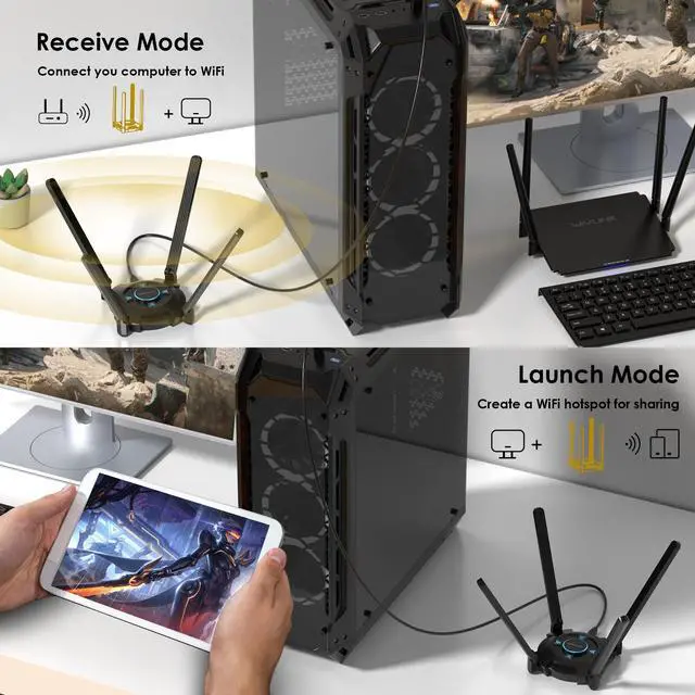 Alt view image 5 of 7 - WAVLINK AX5400 USB 3.0 WiFi Adapter, Wi-Fi 6E Tri-band 2.4/5/6GHz Wireless Network Adapter with 4 High Gain 5dBi Antennas, WPA3 for PC, Desktop, Laptop, Supports Windows 10/11