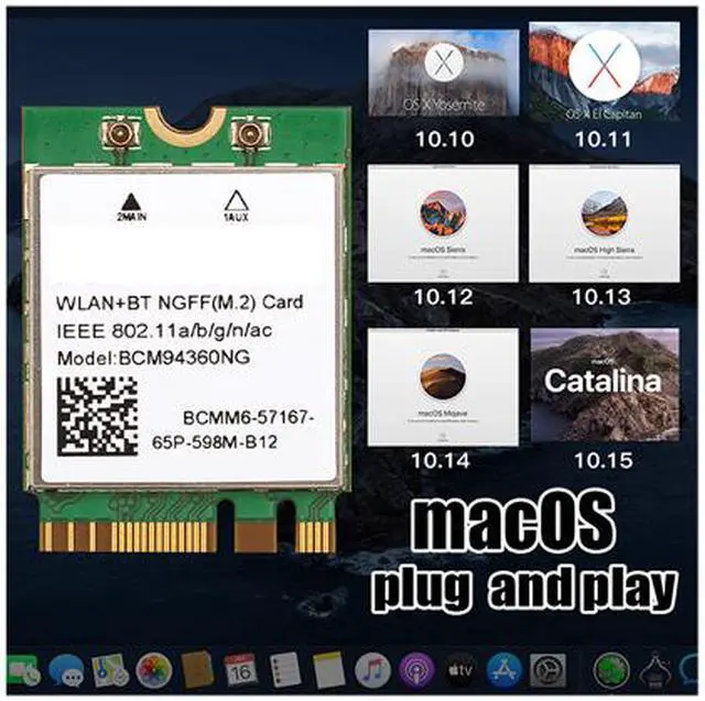 Alt view image 2 of 7 - Plug & Play Hackintosh macOS M.2 NGFF BCM94360NG Wifi 802.11ac Bluetooth 4.0 Network Card Support Handoff & Airdrop & Continuity Wireless 2.4G/5Ghz 1200Mbps for PC Laptop Better BCM94352Z DW1560