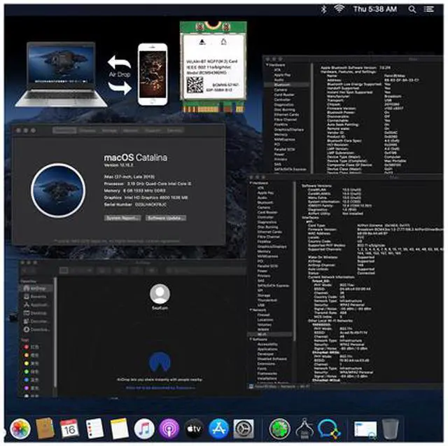 Alt view image 4 of 7 - Plug & Play Hackintosh macOS M.2 NGFF BCM94360NG Wifi 802.11ac Bluetooth 4.0 Network Card Support Handoff & Airdrop & Continuity Wireless 2.4G/5Ghz 1200Mbps for PC Laptop Better BCM94352Z DW1560