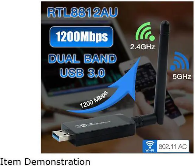 Alt view image 6 of 7 - fenvi AC1200 USB Wireless Adapter Dongle Realtek RTL8812AU Network Wifi Card, Up to 867Mbps(5Ghz) Data Rate, 2.4Ghz/5Ghz, IEEE 802.11ac, USB 3.0, 6DBi Antennas, Support Windows 10 / Win7 / Linux