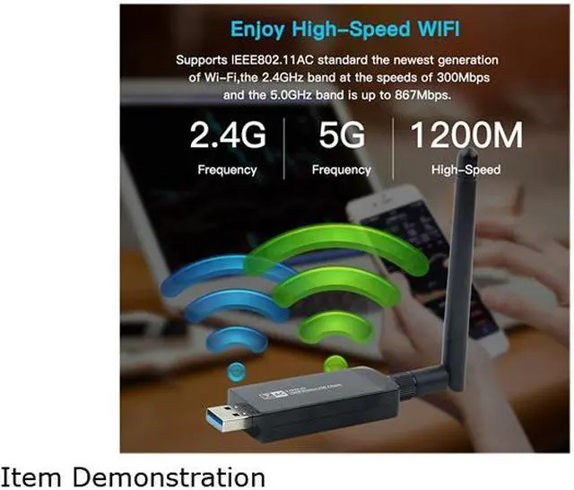 Alt view image 7 of 7 - fenvi AC1200 USB Wireless Adapter Dongle Realtek RTL8812AU Network Wifi Card, Up to 867Mbps(5Ghz) Data Rate, 2.4Ghz/5Ghz, IEEE 802.11ac, USB 3.0, 6DBi Antennas, Support Windows 10 / Win7 / Linux