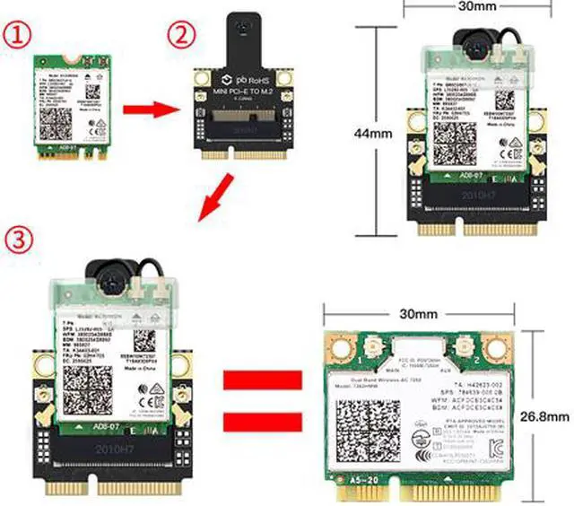 Alt view image 6 of 7 - Mini PCI-E Wi-Fi 6 Intel AX200 Adapter Kit 2974Mbps Bluetooth 5.0 M.2 To Mini PCI Express Full Wifi Wireless Card AX200NGW 802.11ax/ac 160Mhz 2.4G/5G MU-MIMO OFDMA Windows 10 For Laptop Desktop