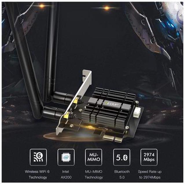Alt view image 7 of 7 - EDUP WiFi 6 Card AX 3000Mbps PCIe Network Card AX200 802.11AX 2.4Ghz/5.8Ghz with Bluetooth 5.0 & Heat Sink Wireless PCI Express Wi-Fi Adapters Dual Band Antenna for Windows 10 64-bit
