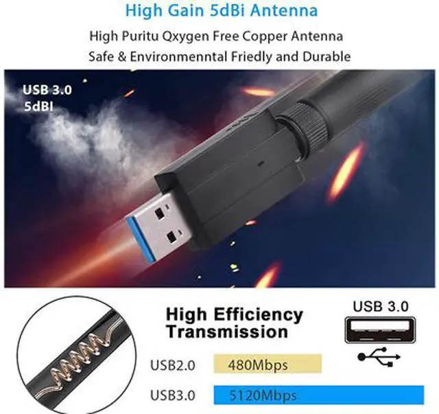 Alt view image 6 of 7 - USB WiFi Adapter for PC Wireless WiFi Adapter 1200Mbps 2.4G/5G 802.11ac USB 3.0 Network Adapter with High Gain Antenna for Desktop Laptop PC Support Windows XP/10/8/8.1/7/Vista,Mac 10.6-10.15,Linux