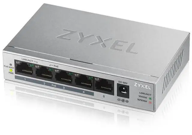 Alt view image 7 of 7 - ZyXEL 5 Port Gigabit Ethernet Unmanaged POE+ Switch, 4 x PoE+ @ 60W, GS1005HP