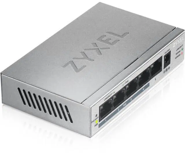 Alt view image 3 of 7 - ZyXEL 5 Port Gigabit Ethernet Unmanaged POE+ Switch, 4 x PoE+ @ 60W, GS1005HP