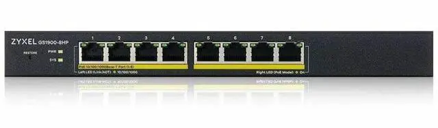 Alt view image 3 of 4 - ZyXEL 8-Port Gigabit Smart Managed PoE Switch, 8 PoE+ Ports at 77W, Fanless, TAA Compliant, GS1900-8HPREV03F