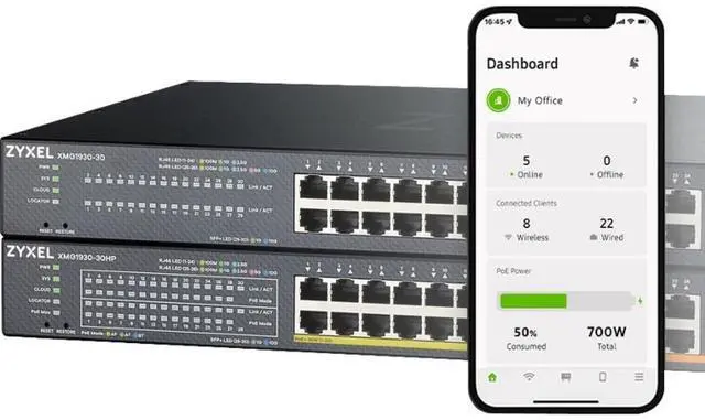 Alt view image 5 of 5 - ZyXEL XMG1930-30 24-Port 2.5G Multi-Gigabit L3 Smart Nebula Cloud Managed Switch with 2x 10G SFP+ Uplinks and 4x 10G Ethernet