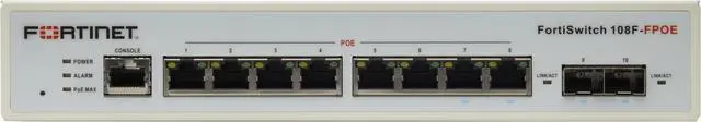 Alt view image 3 of 3 - FortiSwitch-108F-FPOE L2+ management switch with 8xGE + 2xSFP + 1xRJ45 console and automatic limited 130W POE