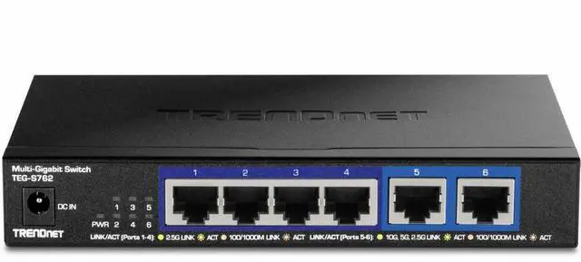 Alt view image 2 of 13 - TRENDnet 6-Port 10G Switch, 4 x 2.5G RJ-45 Base-T Ports, TEG-S762, 2 x 10G RJ-45 Ports, 60Gbps Switching Capacity, Wall Mountable, Ethernet Splitter
