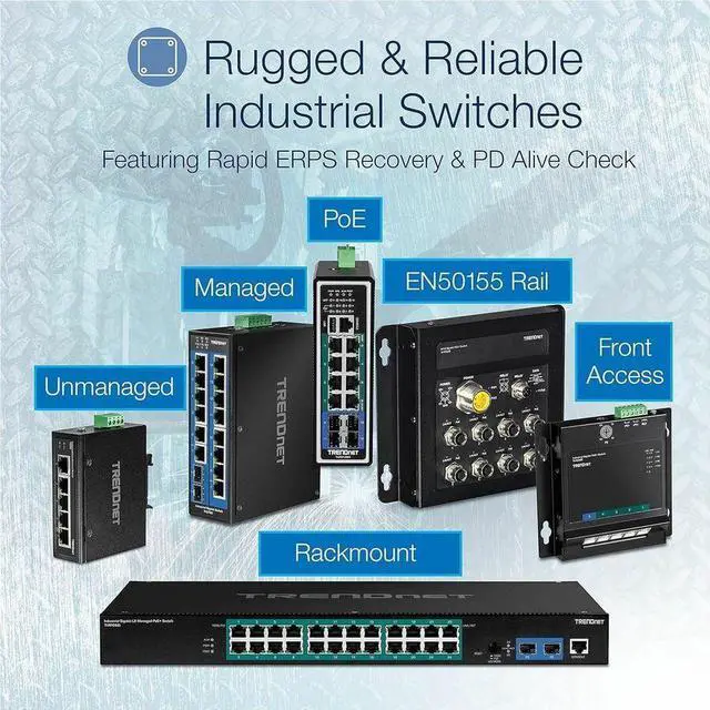 Alt view image 4 of 7 - TRENDnet 10-Port Hardened Industrial Unmanaged Gigabit PoE ++ DIN-Rail Switch, 4 Gigabit PoE++ Ports, 4 Gigabit PoE+, 2 Gigabit Share Ports SFP or RJ-45, 360W Power Budget, Black, TI-BG104