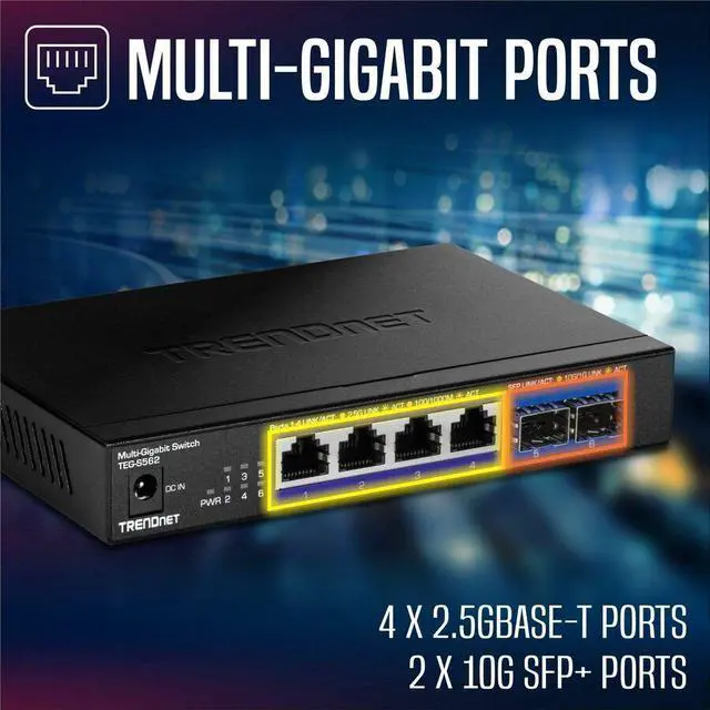 Alt view image 8 of 10 - TRENDnet 6-Port Unmanaged Multi-Gig Switch, TEG-S562