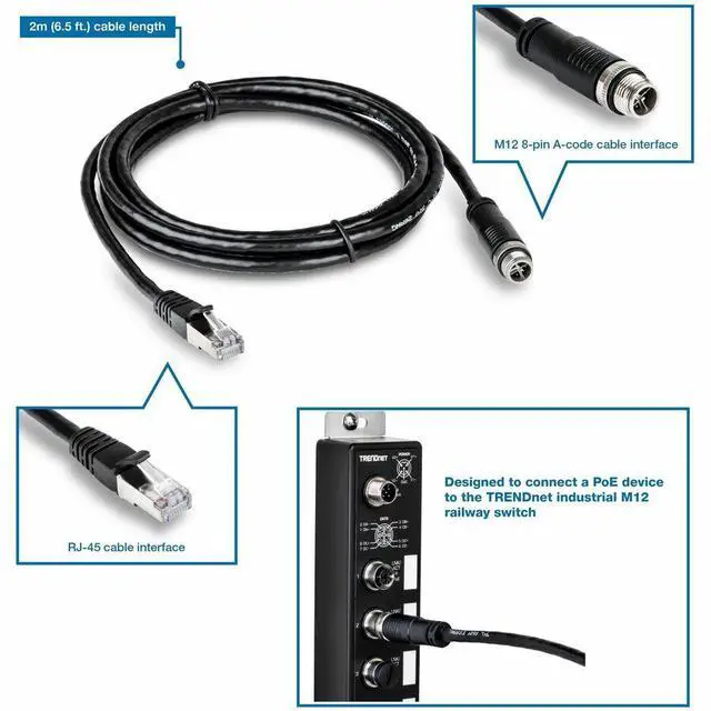 Alt view image 2 of 5 - TRENDnet TI-CD02, M12 to RJ-45 Industrial Ethernet Cable, 2m (6.5 ft.)
