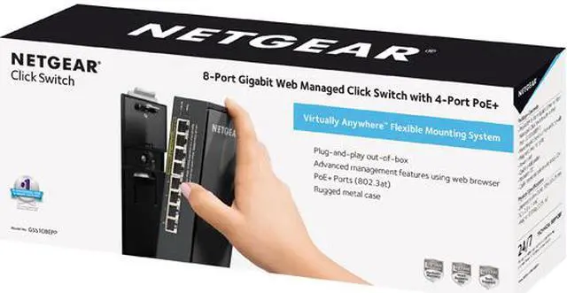Alt view image 5 of 5 - NETGEAR 8-Port Gigabit Ethernet Smart Managed Plus PoE Switch (GSS108EPP) - with 4 x PoE+ @ 47W, Virtually AnywhereTM CLICK Mount System