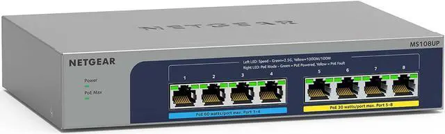 Alt view image 2 of 7 - NETGEAR 8-port Multi-Gigabit (2.5G) Ultra60 PoE++ Ethernet Unmanaged Switch | MS108UP