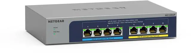 Alt view image 2 of 12 - Netgear 8-Port Multi-Gigabit (2.5G) Ultra60 PoE++ Ethernet Plus Unmanaged Switch, MS108UP-100NAS