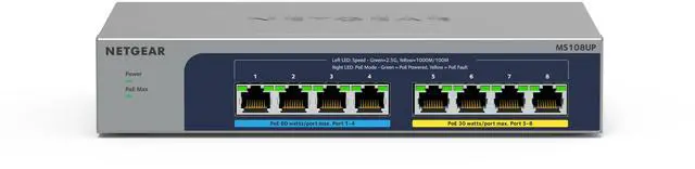 Alt view image 3 of 12 - Netgear 8-Port Multi-Gigabit (2.5G) Ultra60 PoE++ Ethernet Plus Unmanaged Switch, MS108UP-100NAS