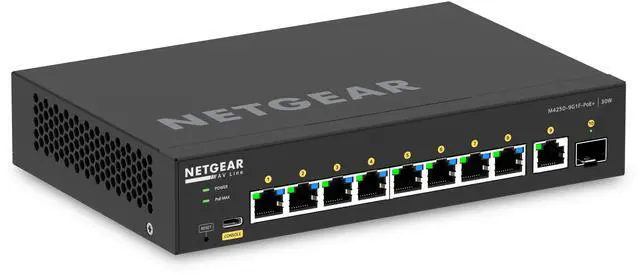 Alt view image 2 of 7 - Netgear AV Line M4250-9G1F-PoE+ 8x1G PoE+ 110W 1x1G and 1xSFP Managed Switch, GSM4210PD-100NAS