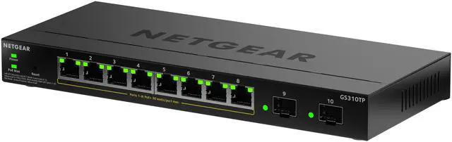 Alt view image 3 of 9 - Netgear GS310TP 8-Port Gigabit Ethernet PoE+ Smart Managed Essentials Switch with 2 Dedicated SFP Ports (55W), GS310TP-200NAS