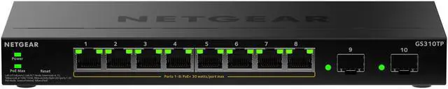 Alt view image 4 of 9 - Netgear GS310TP 8-Port Gigabit Ethernet PoE+ Smart Managed Essentials Switch with 2 Dedicated SFP Ports (55W), GS310TP-200NAS