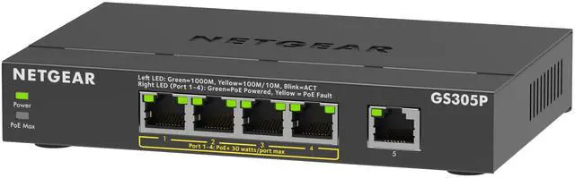 Main image of Netgear GS305P 5-Port Gigabit Ethernet Unmanaged Switch, GS305P-300NAS