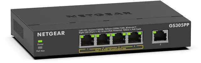 Alt view image 2 of 5 - Netgear GS305PP 5-Port Gigabit Ethernet SOHO Unmanaged Switch with 4-Ports PoE+ (83W), GS305PP-300NAS