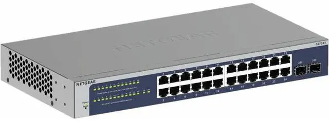 Main image of Netgear Gigabit Smart Switch, 24 Ports - Manageable - Gigabit Ethernet - 10/100/1000Base-T, 1000Base-X - 3 Layer Supported - 2 SFP Slots - 13.50 W Power Consumption - Twisted Pair, Optical Fiber