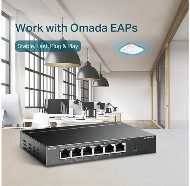 Alt view image 6 of 9 - TP-Link 6 Port Fast Ethernet 10/100Mbps PoE Switch | 4 PoE+ Ports @ 67W | Plug & Play | Sturdy Metal w/Shielded Ports | Limited Lifetime Protection | Extend Mode | Priority Mode (TL-SF1006P)