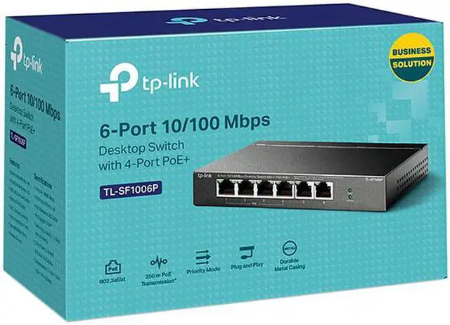 Alt view image 9 of 9 - TP-Link 6 Port Fast Ethernet 10/100Mbps PoE Switch | 4 PoE+ Ports @ 67W | Plug & Play | Sturdy Metal w/Shielded Ports | Limited Lifetime Protection | Extend Mode | Priority Mode (TL-SF1006P)