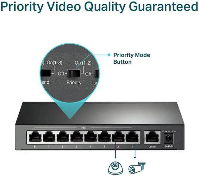 Alt view image 5 of 9 - TP-Link 9 Port Fast Ethernet 10/100Mbps PoE Switch | 8 PoE+ Ports @65W | Sturdy Metal w/Shielded Ports | Limited Lifetime Protection | Extend Mode | Priority Mode | Isolation Mode (TL-SF1009P)