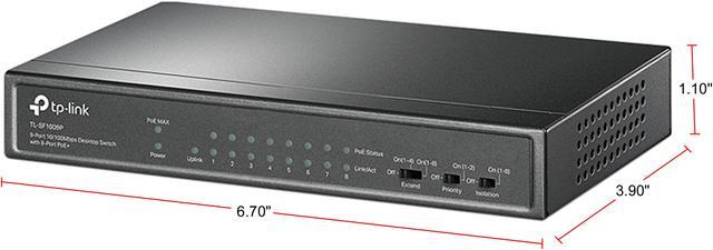 Alt view image 2 of 9 - TP-Link 9 Port Fast Ethernet 10/100Mbps PoE Switch | 8 PoE+ Ports @65W | Sturdy Metal w/Shielded Ports | Limited Lifetime Protection | Extend Mode | Priority Mode | Isolation Mode (TL-SF1009P)