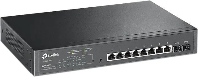 Alt view image 2 of 4 - TP-Link TL-SG2210MP | Jetstream 10 Port Gigabit Smart Managed PoE Switch | 8 PoE+ Ports @ 150W, 2 SFP Slots | Omada SDN Integrated | PoE Recovery | IPv6 | Static Routing | Limited Lifetime Protection
