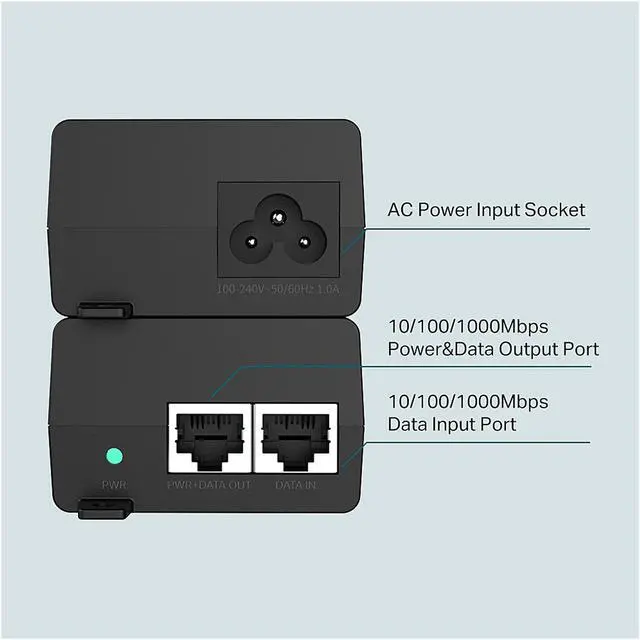 Alt view image 3 of 7 - TP-LINK TL-PoE160S | 802.3at/af Gigabit PoE Injector | Non-PoE to PoE Adapter | Supplies PoE (15.4W) or PoE+ (30W) | Plug & Play | Desktop/Wall-Mount | Distance Up to 328 ft. | UL Certified, Black