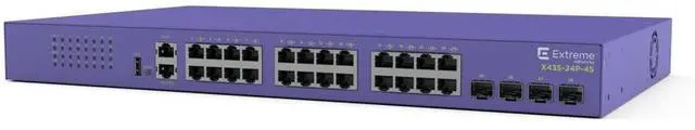 Main image of Extreme Networks - X435 switch 24x10/100/1000BASE-T PoE+ full/half-duplex ports, 4x1G/2.5G unpopulated SFP ports, 1 AC PSU, ExtremeXOS Value Edge license | X435-24P-4S