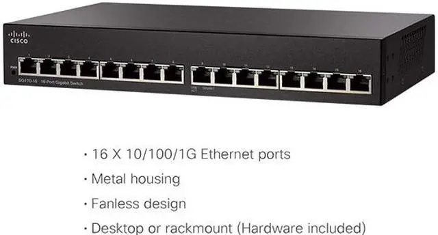 Alt view image 4 of 4 - Cisco SG110-16 Ethernet Switch - 16 Ports - 1000Base-X - 2 Layer Supported