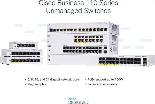 Alt view image 3 of 5 - Cisco Business CBS110-8T-D Unmanaged Switch | 8 Port GE | Desktop | Ext PS | Limited Lifetime Protection (CBS110-8T-D-NA)