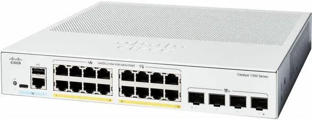 Main image of Cisco Catalyst C1300-16P-4X Ethernet Switch, 16 Ports - Manageable - 10 Gigabit Ethernet - 10/100/1000Base-T, 10GBase-X - 3 Layer Supported