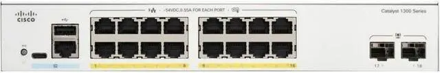Alt view image 2 of 2 - Cisco Catalyst C1300-16P-2G Ethernet Switch, 16 Ports - Manageable - Gigabit Ethernet - 1000Base-X, 10/100/1000Base-T - 3 Layer Supported