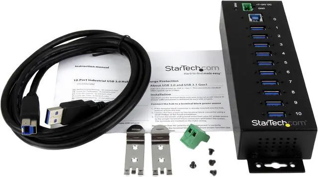 Alt view image 5 of 6 - StarTech.com ST1030USBM 10 Port USB 3.0 Hub - Industrial - ESD and Surge Protection - DIN Rail or Surface Mountable - Metal - Powered USB Hub