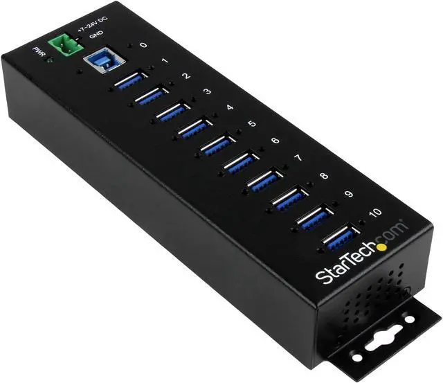 Alt view image 2 of 6 - StarTech.com ST1030USBM 10 Port USB 3.0 Hub - Industrial - ESD and Surge Protection - DIN Rail or Surface Mountable - Metal - Powered USB Hub
